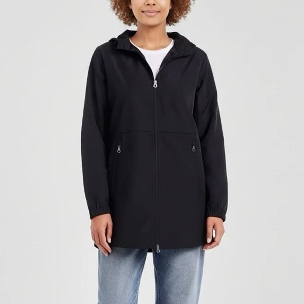 Gallery Black Hooded Utility Jacket with Liner Size S Lightweight Rain Coat